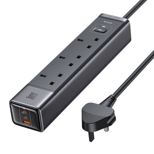 MCDODO CH-0600 UK Plug 6-in-1 30W GaN Surge Protection Power Strip (3 AC+2 USB-C+USB-A) - Black - 1