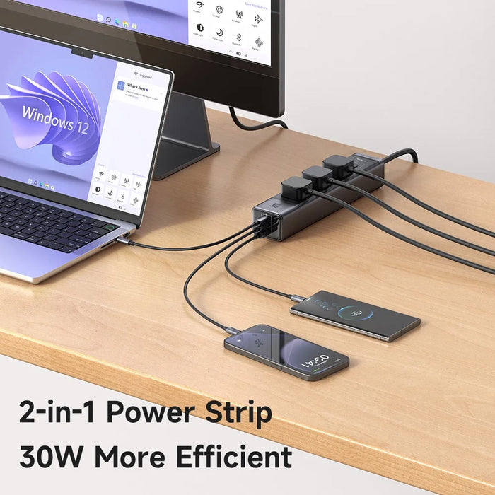 MCDODO CH-0600 UK Plug 6-in-1 30W GaN Surge Protection Power Strip (3 AC+2 USB-C+USB-A) - Black - 3