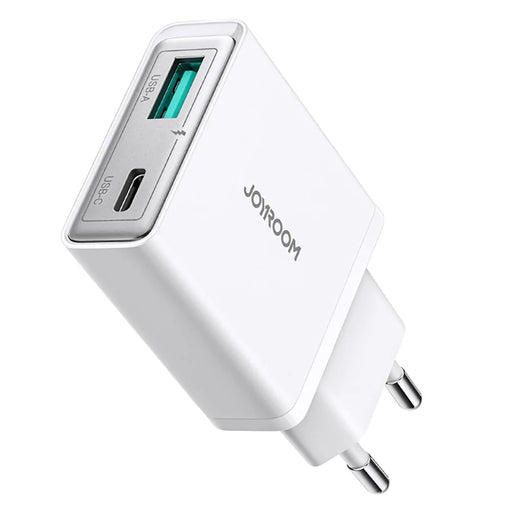 JOYROOM JR-TCF14 20W Fast Charging Charger USB-C+USB-A Dual Port Adapter, EU Plug for iPhone 16-15 Series - White - 1