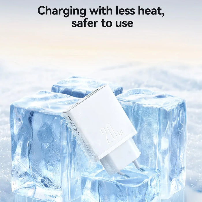 JOYROOM JR-TCF14 20W Fast Charging Charger USB-C+USB-A Dual Port Adapter, EU Plug for iPhone 16-15 Series - White - 6