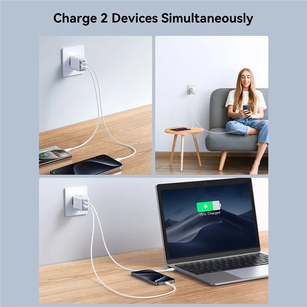 JOYROOM JR-TCF15 30W Wall Charger USB-C+USB-A Dual Port PD Fast Charging Adapter, EU Plug - 3