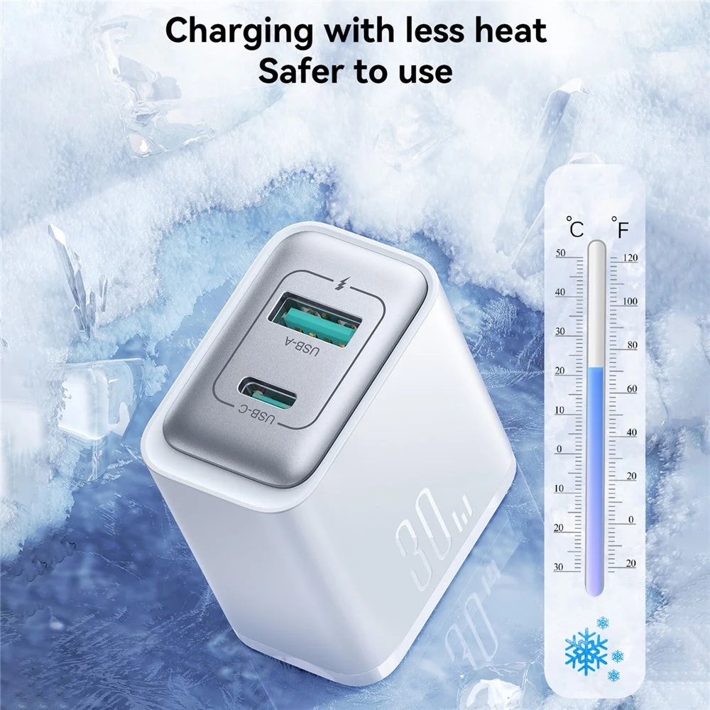 JOYROOM JR-TCF15 30W Wall Charger USB-C+USB-A Dual Port PD Fast Charging Adapter, EU Plug - 6