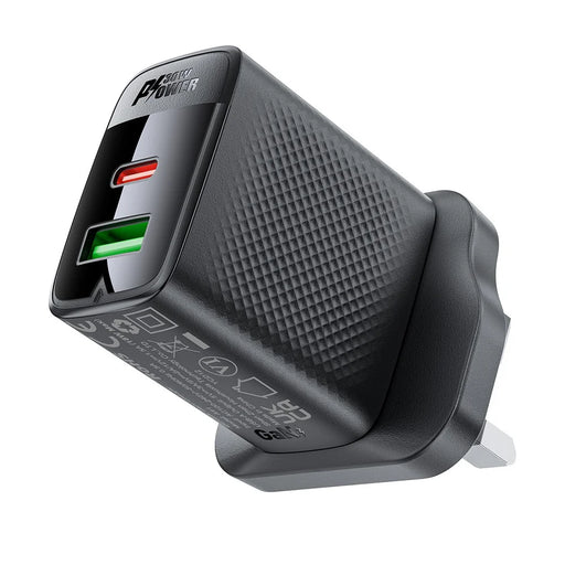 ACEFAST A99 PD 30W GaN Charger Fast Charging USB-C+USB-A Dual Port Charger, UK Plug - 1