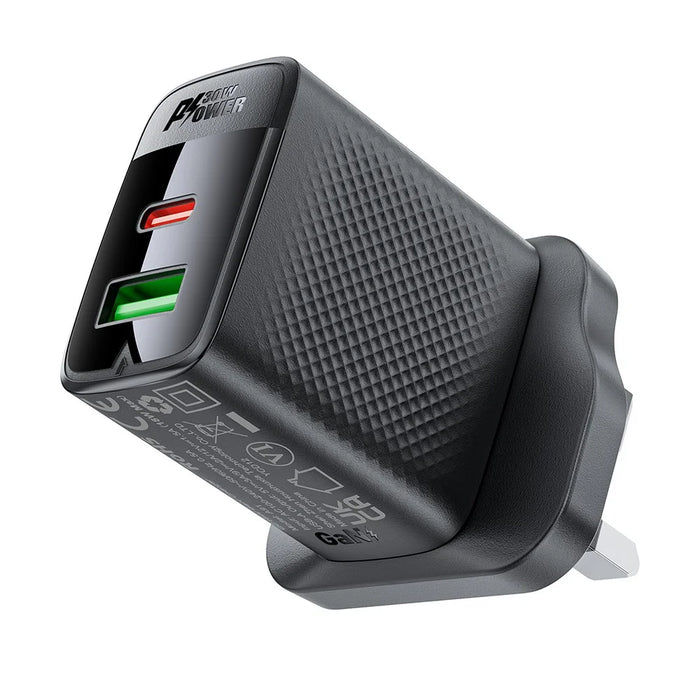 ACEFAST A99 PD 30W GaN Charger Fast Charging USB-C+USB-A Dual Port Charger, UK Plug - 1