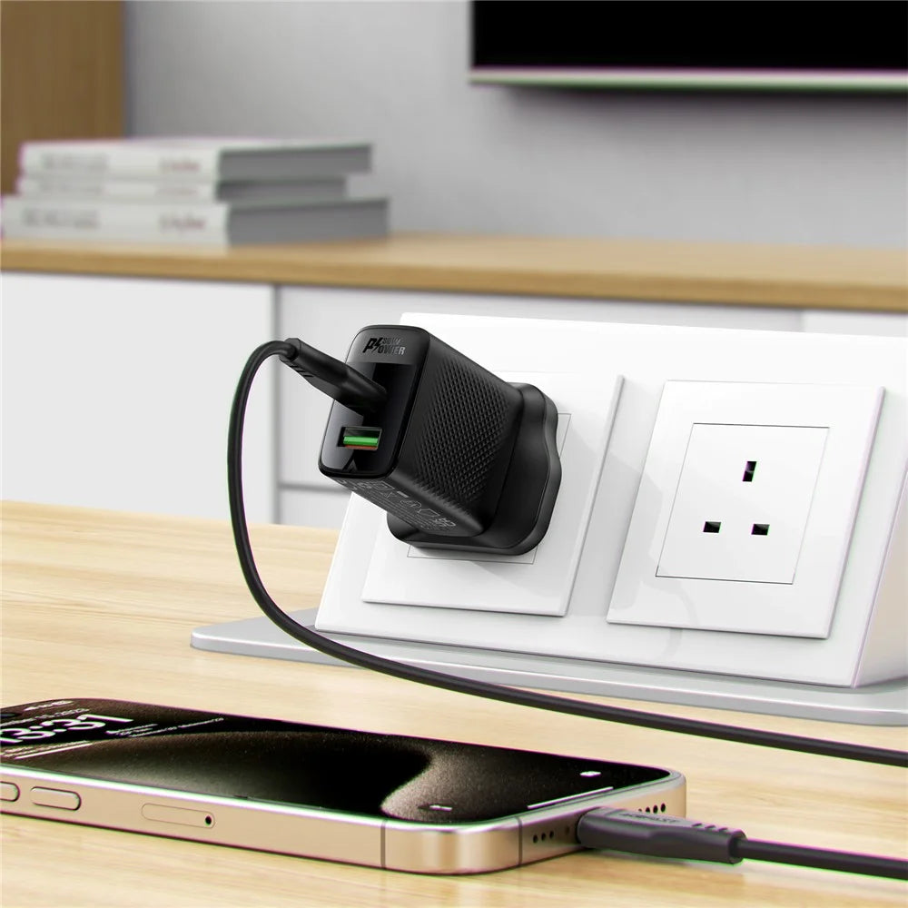 ACEFAST A99 PD 30W GaN Charger Fast Charging USB-C+USB-A Dual Port Charger, UK Plug - 5