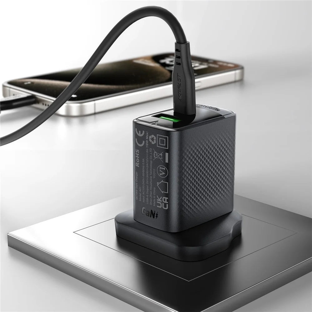 ACEFAST A99 PD 30W GaN Charger Fast Charging USB-C+USB-A Dual Port Charger, UK Plug - 6