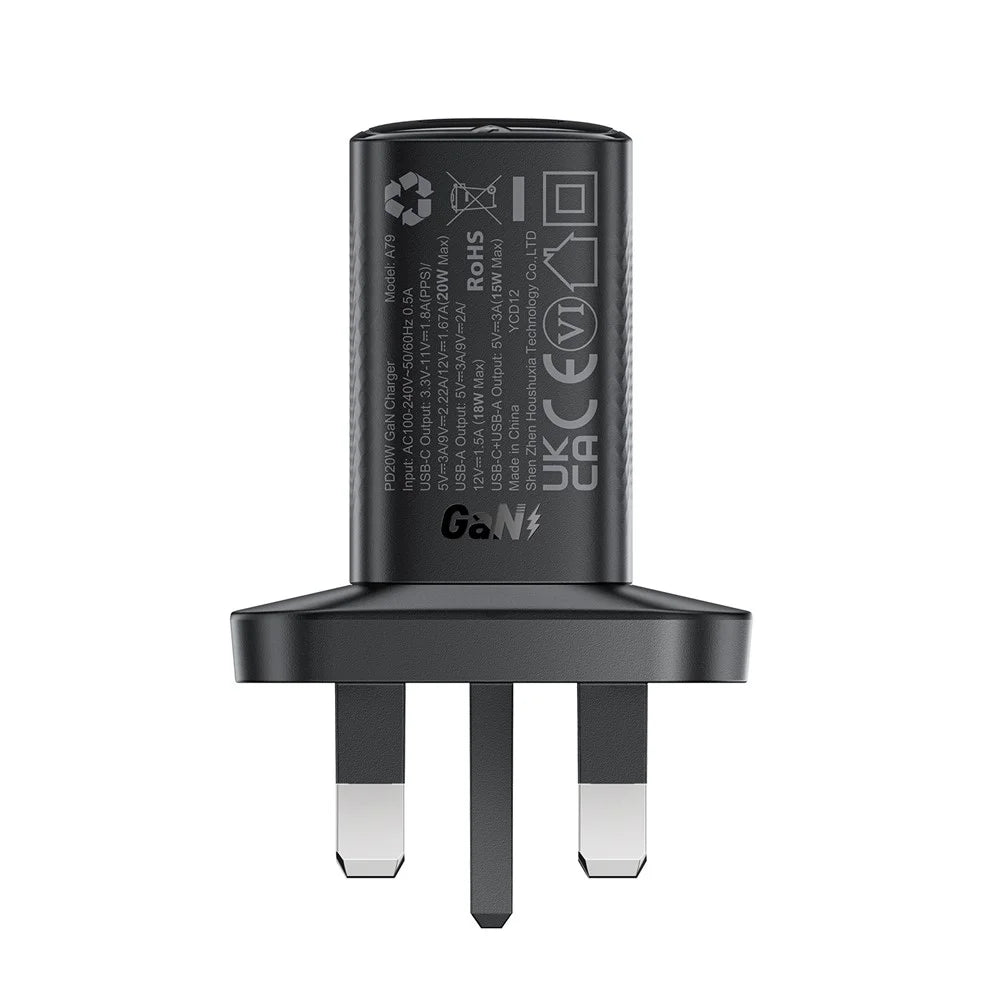 ACEFAST A79 PD 20W GaN Charger USB-C+USB-A Dual Port Phone Charger, UK Plug - 6