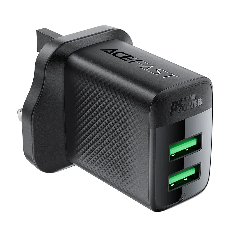 ACEFAST A87 12W Wall Charger USB-A+USB-A Dual Port Phone Charger, UK Plug - 1