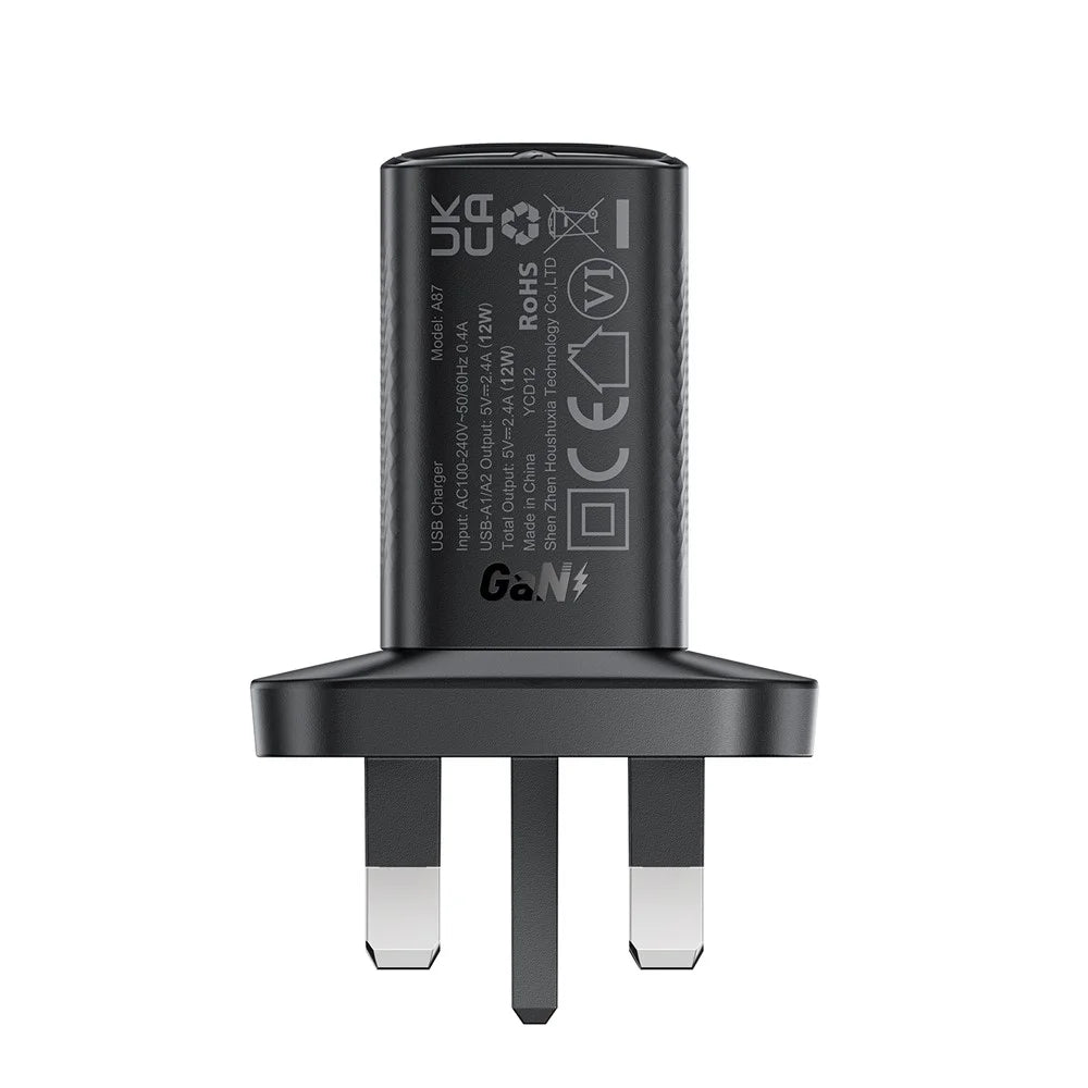 ACEFAST A87 12W Wall Charger USB-A+USB-A Dual Port Phone Charger, UK Plug - 6
