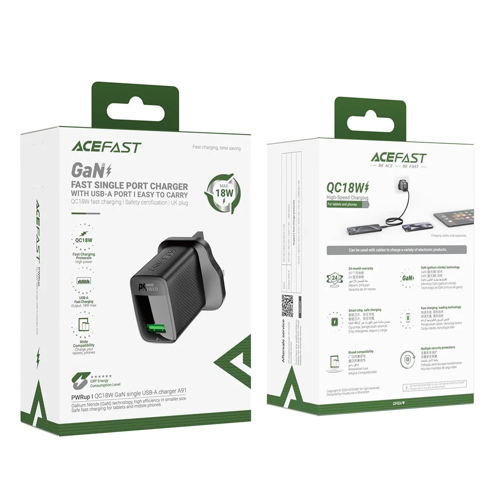 ACEFAST A91 QC 18W GaN Charger Single USB-A Phone Charger Adapter, UK Plug - 7