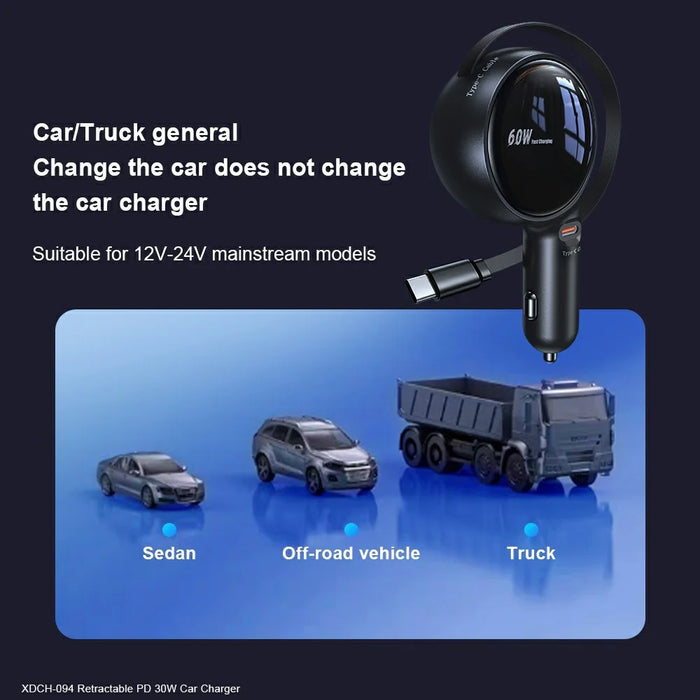 XUNDD XDCH-094 PD 30W Type-C Fast Charging Car Charger Adapter with 30W Type-C Retractable Cable - 6