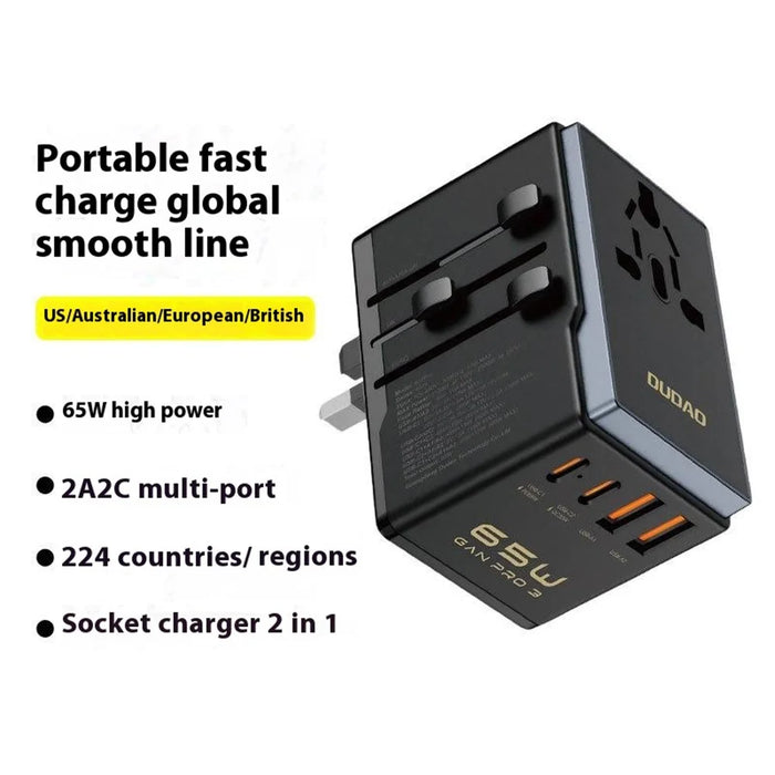 DUDAO A65Pro Universal 65W Fast Charging Travel Adapter Global Plug Converter Charger - 2