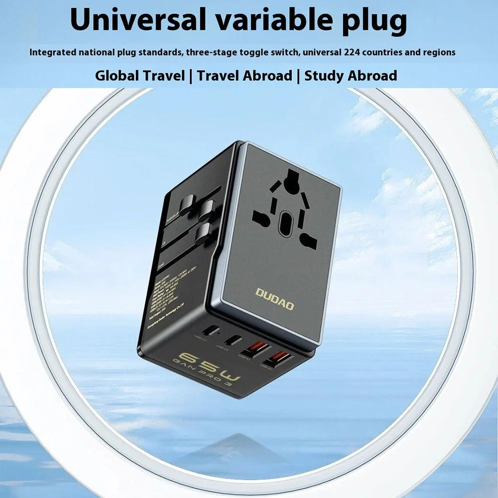DUDAO A65Pro Universal 65W Fast Charging Travel Adapter Global Plug Converter Charger - 5