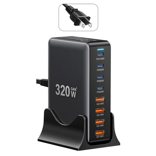 ESSAGER GaN Charging Station with 4 USB-C  + 4 USB-A Ports 100W Desktop Fast Charger for Laptop Phone Tablet - US Plug - 1