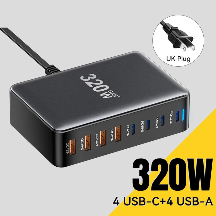 ESSAGER GaN Charging Station with 4 USB-C  + 4 USB-A Ports 100W Desktop Fast Charger for Laptop Phone Tablet - US Plug - 3