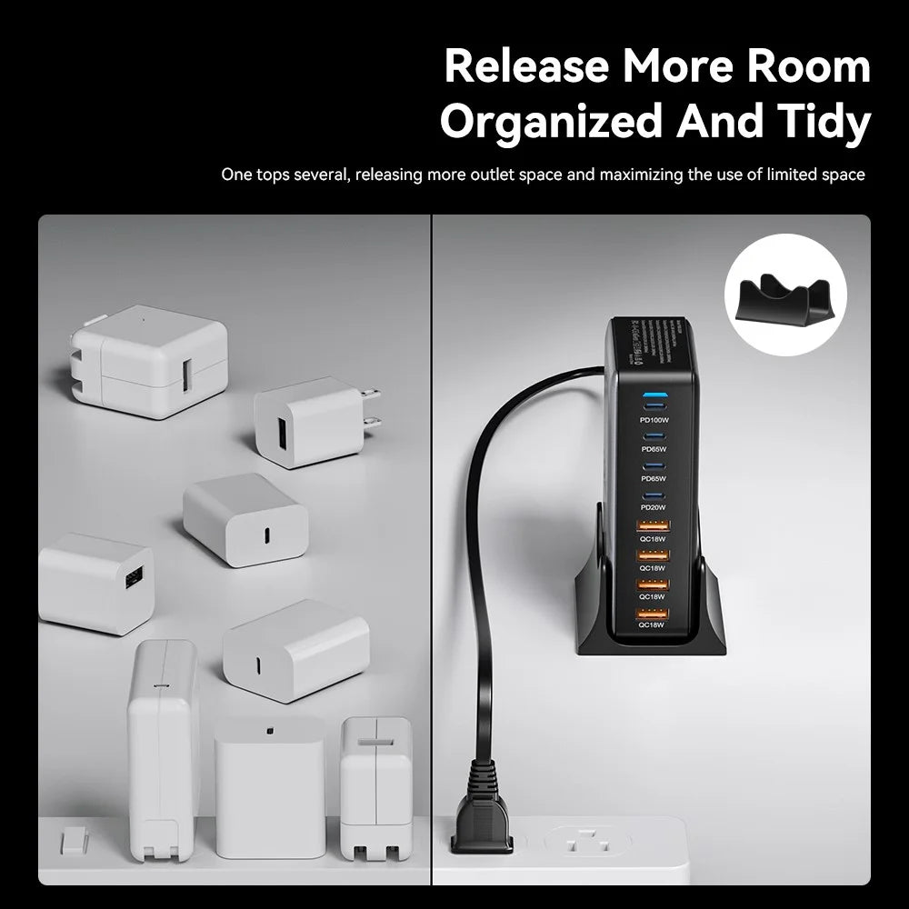 ESSAGER GaN Charging Station with 4 USB-C  + 4 USB-A Ports 100W Desktop Fast Charger for Laptop Phone Tablet - US Plug - 6