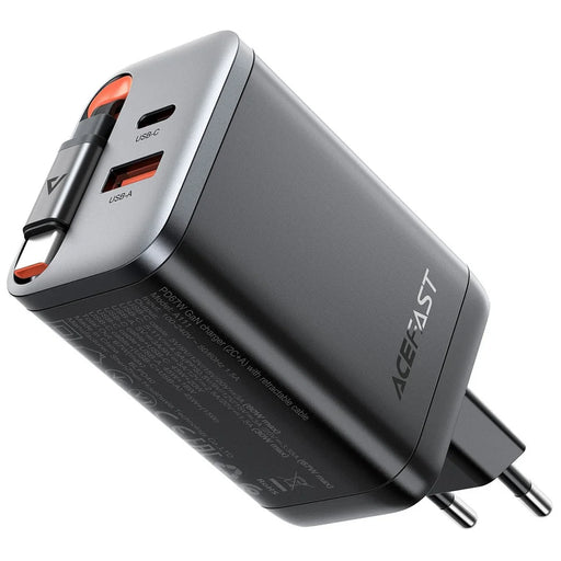 ACEFAST A111 67W GaN Charger USB-A+Type-C Adapter with Retractable USB-C Cable, EU Plug - 1