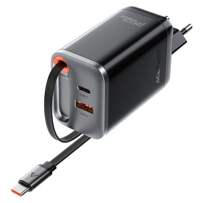 ACEFAST A111 67W GaN Charger USB-A+Type-C Adapter with Retractable USB-C Cable, EU Plug - 4