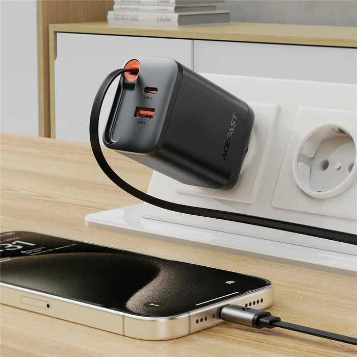 ACEFAST A111 67W GaN Charger USB-A+Type-C Adapter with Retractable USB-C Cable, EU Plug - 5