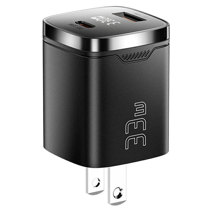 ESSAGER 33W Fast Charging Digital Display USB A + Type C Dual Port GaN Travel Charger - US Plug / Black - 1