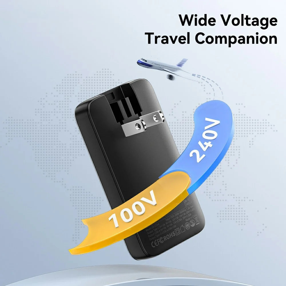 ESSAGER 65W Fast Charging Adapter USB A + Type C Dual Ports Ultra Slim GaN Travel Charger - US Plug - 6