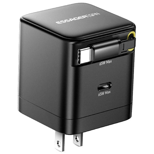 ESSAGER Portable 65W Fast Charging USB C Travel Charger with Retractable Type C Cable - US Plug - 1