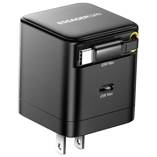 ESSAGER Portable 65W Fast Charging USB C Travel Charger with Retractable Type C Cable - US Plug - 1