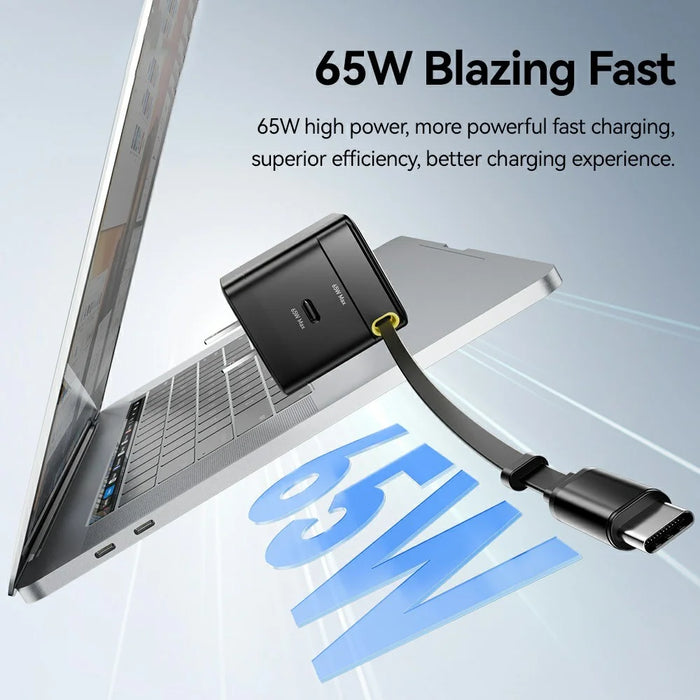 ESSAGER Portable 65W Fast Charging USB C Travel Charger with Retractable Type C Cable - US Plug - 5