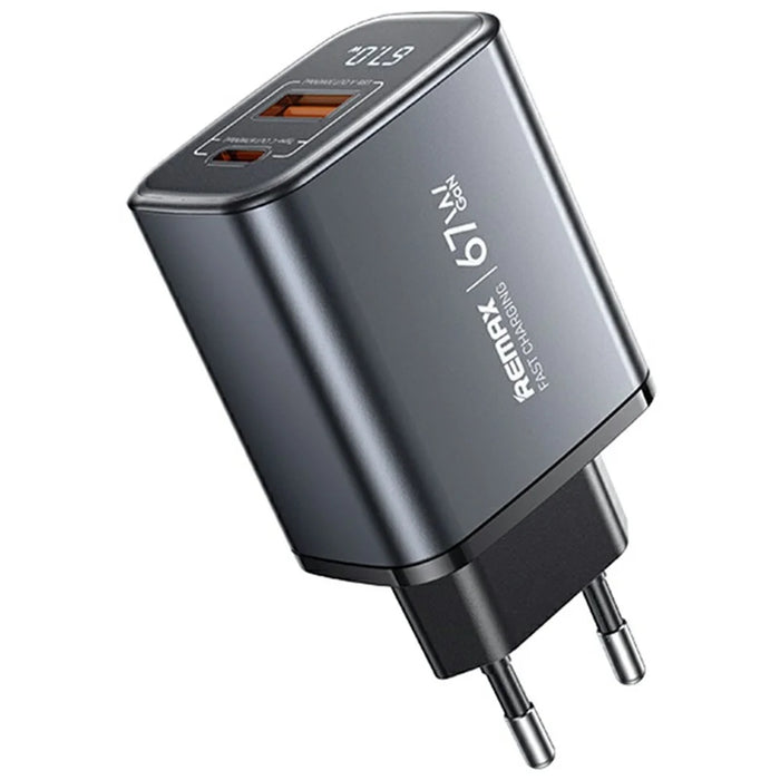 REMAX U2-AC67W GaN Digital Display Fast Charging Adapter Laptop Tablet Phone Type-C USB-A Charger - EU Plug - 1