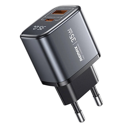 REMAX U2-AC35W GaN Digital Display Fast Charger Adapter 35W Type-C  /  30W USB-A Dual Port Adapter - EU Plug - 1