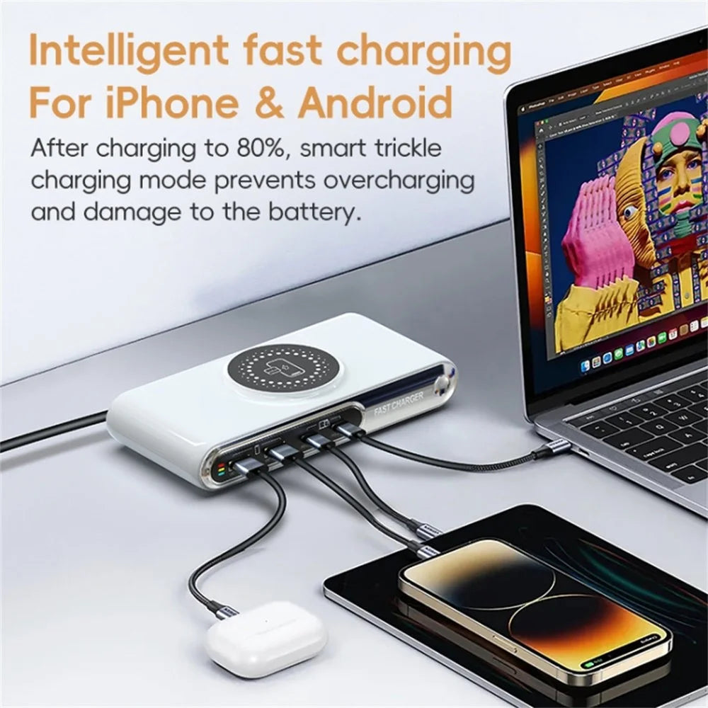 F9A 6 In 1 Multifunction 72W Smart Wireless Charger with 2 USB + 2 Type C Ports and LED Ambient Light - US Plug - 3