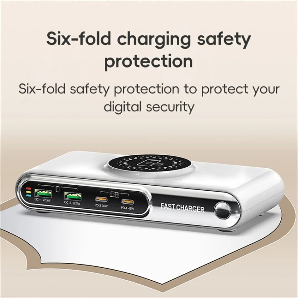 F9A 6 In 1 Multifunction 72W Smart Wireless Charger with 2 USB + 2 Type C Ports and LED Ambient Light - US Plug - 6