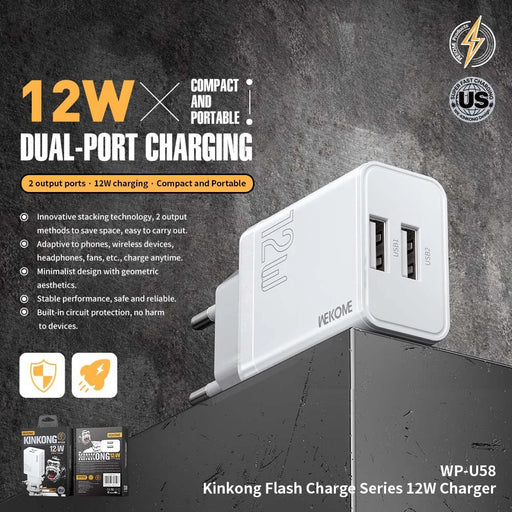 WEKOME WP-U58 12W USB Charger Dual Port Fast Charging Adapter - EU Plug - 2