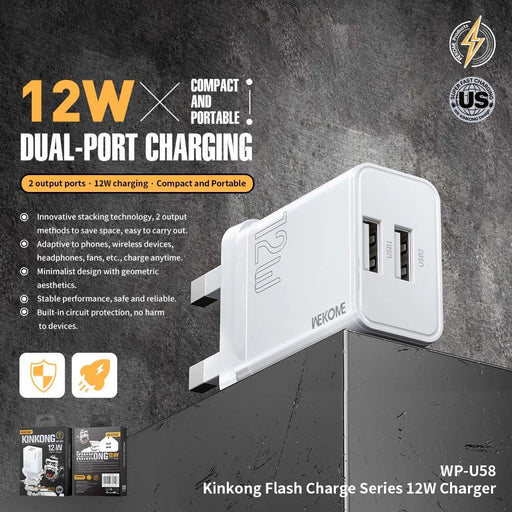 WEKOME WP-U58 12W USB Wall Charger Dual Port Fast Charging Adapter - UK Plug - 2
