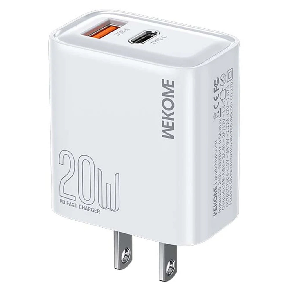 WEKOME WP-U60 20W Wall Charger Dual Port USB-A / Type-C Fast Charger for Smartphones / Tablets (US Plug) - 1