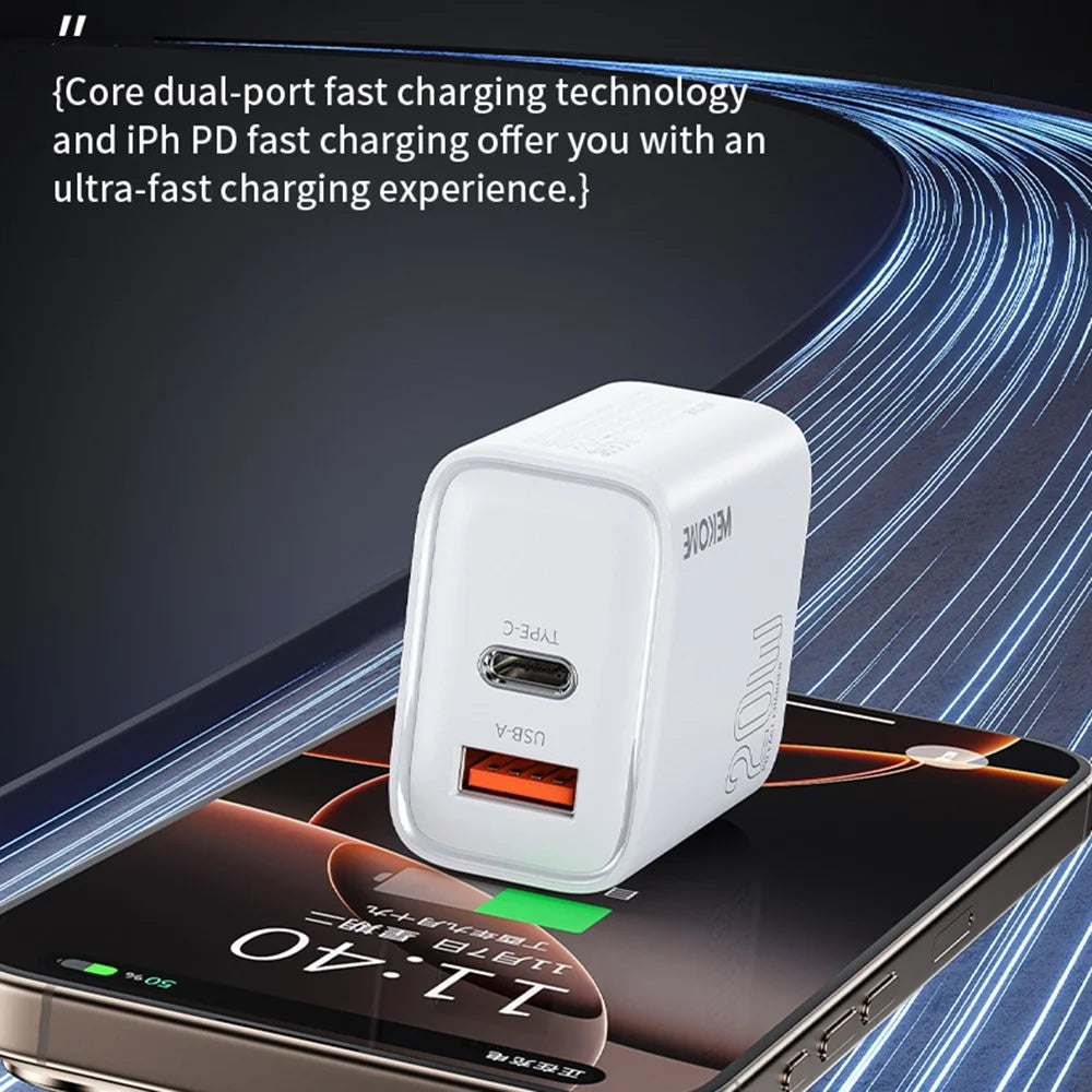 WEKOME WP-U60 20W Wall Charger Dual Port USB-A / Type-C Fast Charger for Smartphones / Tablets (US Plug) - 4