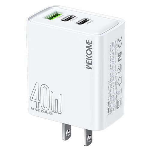 WEKOME WP-U63 40W Fast Charger USB-A  /  Dual Type-C Ports Power Charger Adapter - US Plug - 1