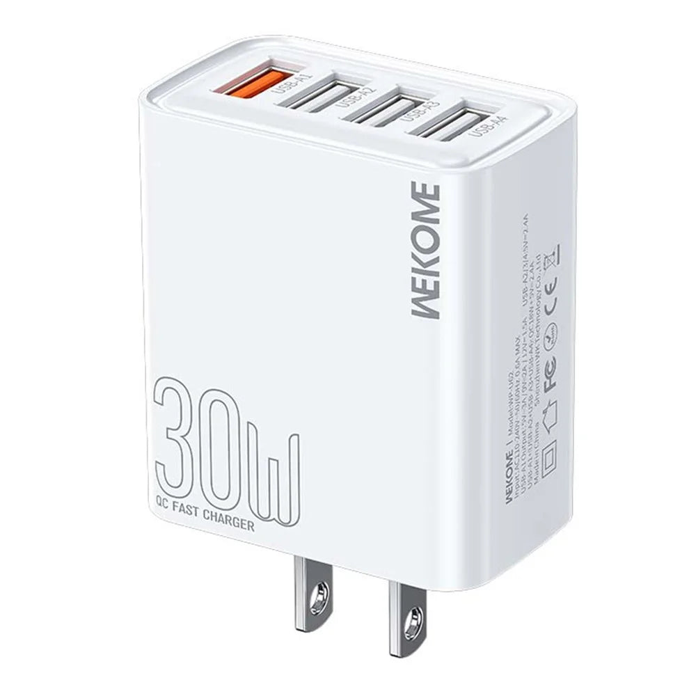 WEKOME WP-U62 30W 4-Port USB-A Fast Charger Wall Adapter Multi-Port Charging US Plug for Phone Tablet - 1