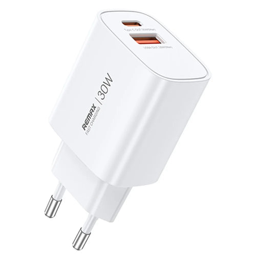 REMAX U187-AC30W GaN Fast Charger Adapter Dual Port USB-A / Type-C PD 30W QC 3.0 Wall Charger - EU Plug - 1