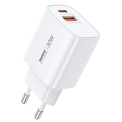 REMAX U187-AC30W GaN Fast Charger Adapter Dual Port USB-A / Type-C PD 30W QC 3.0 Wall Charger - EU Plug - 1