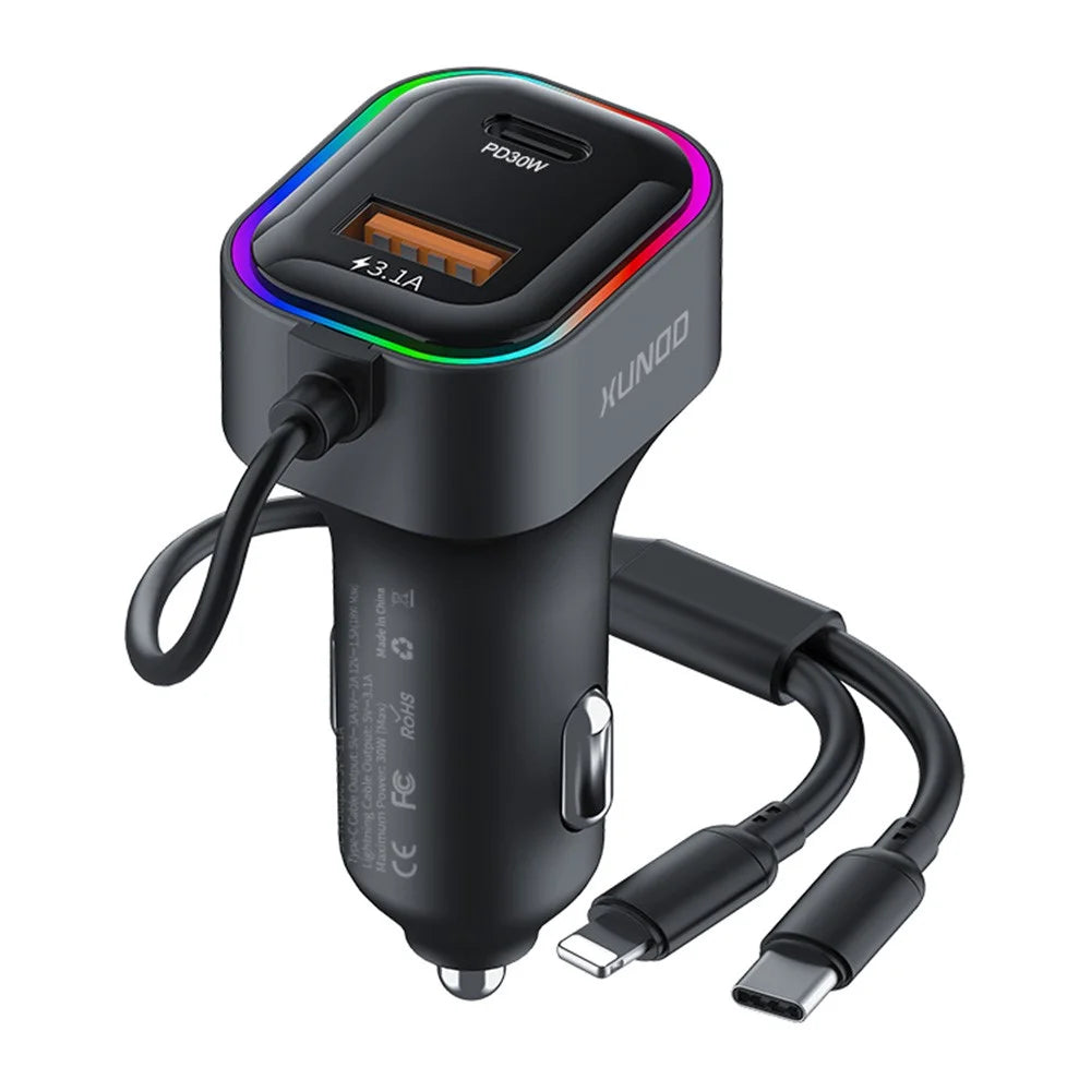 XUNDD XDCH-106 Car Charger 22.5W Dual Cable Auto Adapter Fast Charging Multi-Port Compatible - 1
