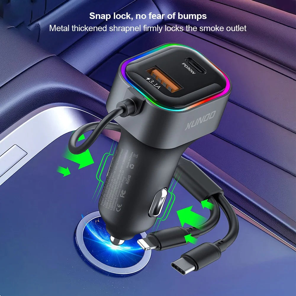 XUNDD XDCH-106 Car Charger 22.5W Dual Cable Auto Adapter Fast Charging Multi-Port Compatible - 3
