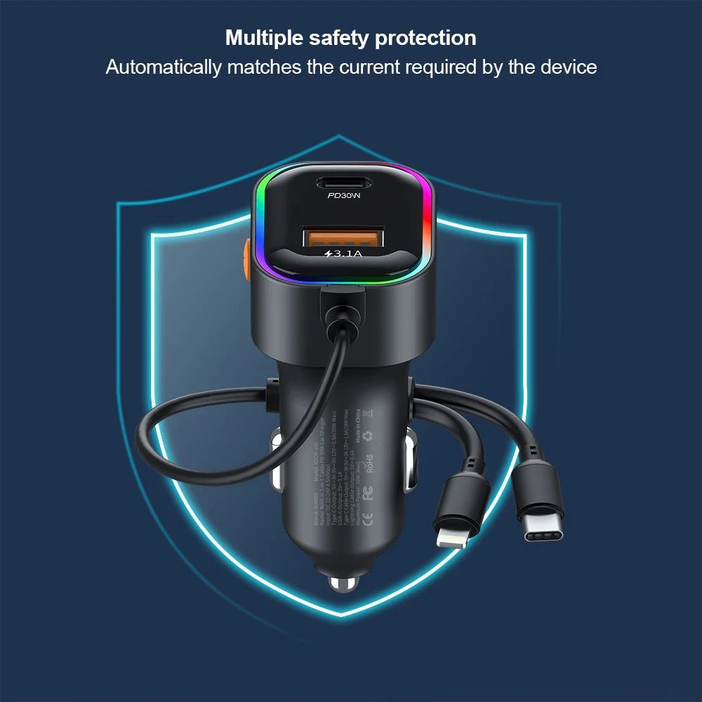 XUNDD XDCH-106 Car Charger 22.5W Dual Cable Auto Adapter Fast Charging Multi-Port Compatible - 4