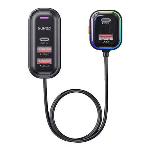 XUNDD XDCH-107 PD 30W Car Charger with Rear Seat Charging Ports Fast Charging  /  RGB Ambient Light - 1