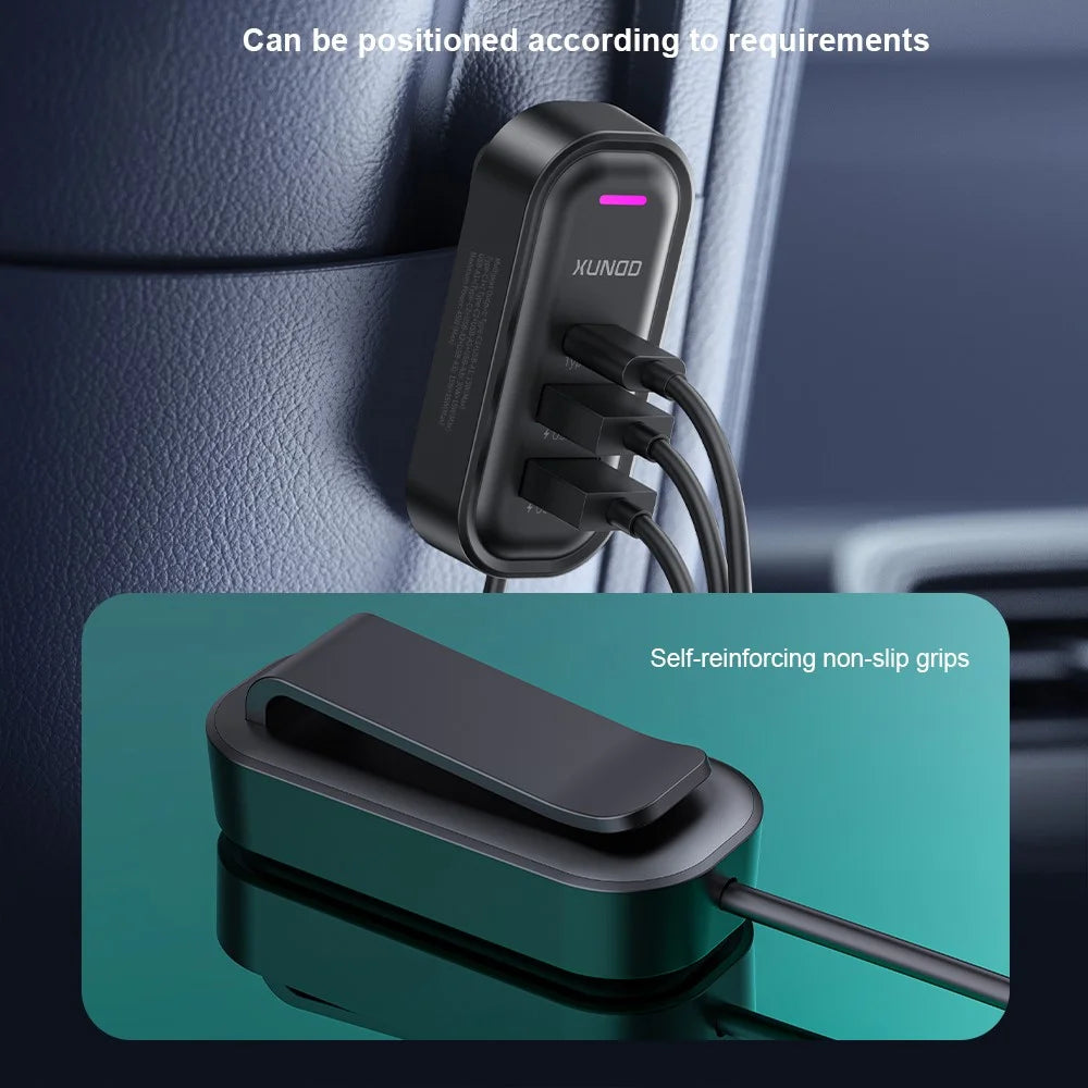 XUNDD XDCH-107 PD 30W Car Charger with Rear Seat Charging Ports Fast Charging  /  RGB Ambient Light - 4
