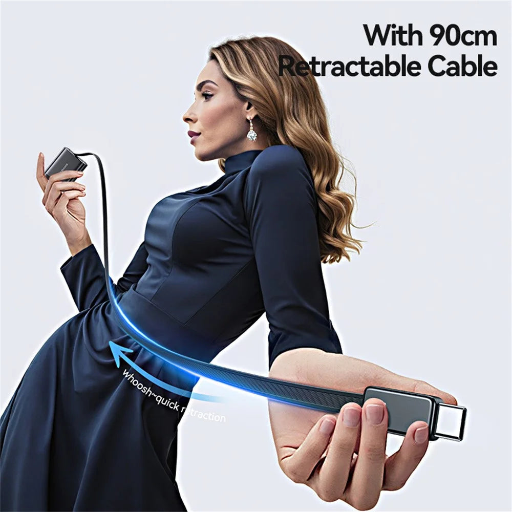USAMS CC296 30W Fast Charger EU Plug Phone Adapter with Type-C Retractable Cable - Black - 6