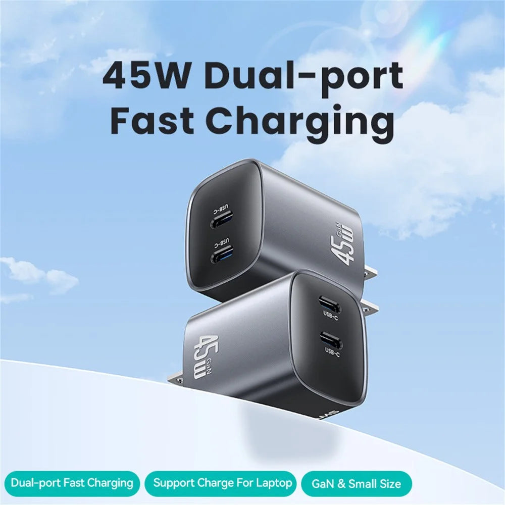 USAMS CC305 T66 45W GaN Fast Charger Dual USB-C Power Adapter for Phone / Laptop - US Plug - 2