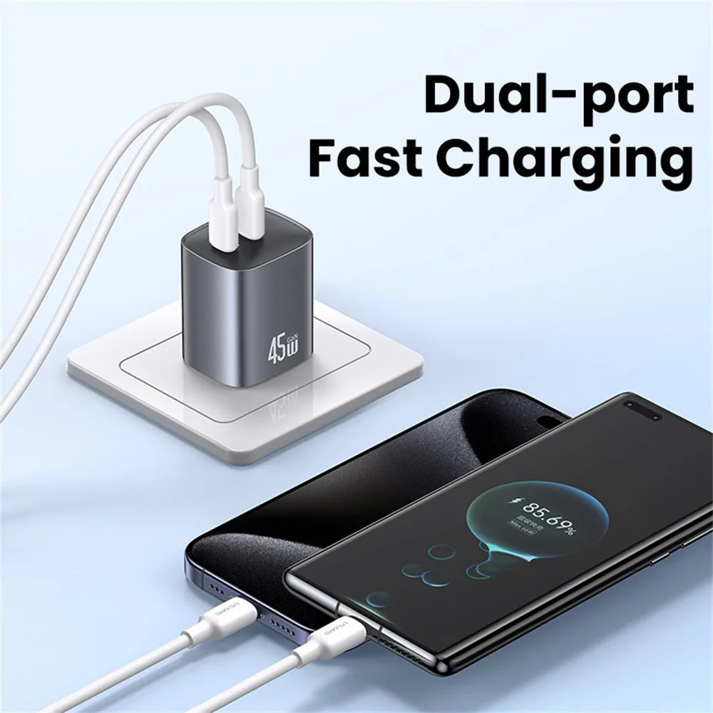 USAMS CC305 T66 45W GaN Fast Charger Dual USB-C Power Adapter for Phone / Laptop - US Plug - 3