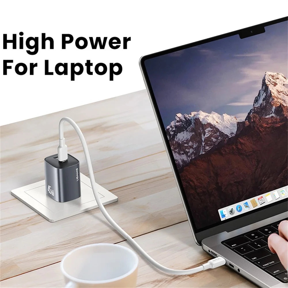 USAMS CC305 T66 45W GaN Fast Charger Dual USB-C Power Adapter for Phone / Laptop - US Plug - 4