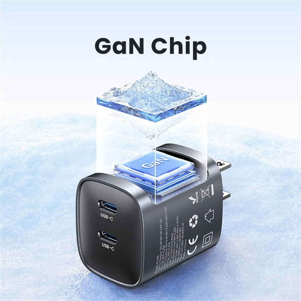 USAMS CC305 T66 45W GaN Fast Charger Dual USB-C Power Adapter for Phone / Laptop - US Plug - 7